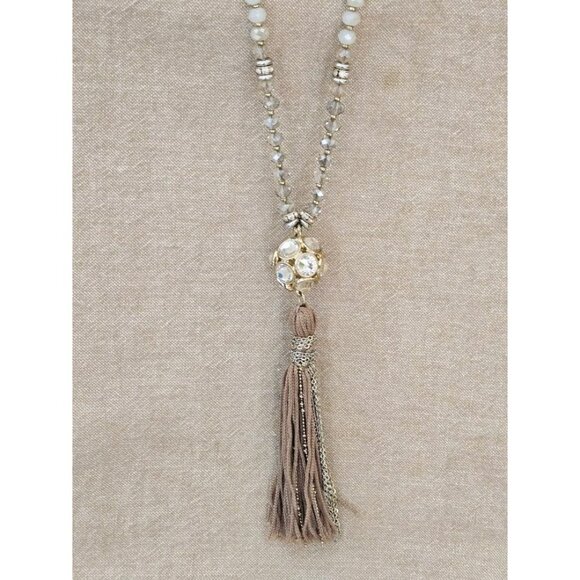 The Limited Gold Tone Crystal & Beaded Tassel Necklace - Picture 6 of 7
